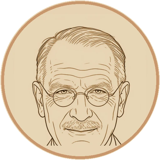 Stylized fine-line illustrated avatar of Carl Jung (AI-generated interpretation)