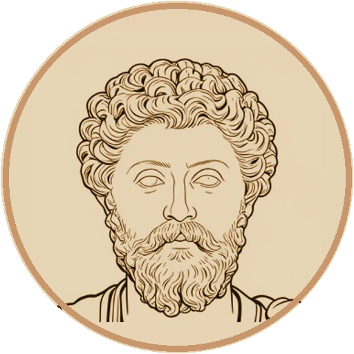Stylized fine-line illustrated avatar of Marcus Aurelius (AI-generated interpretation)