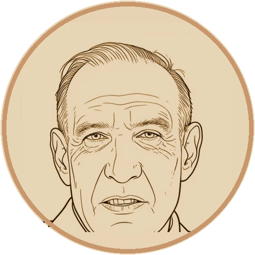 Stylized fine-line illustrated avatar of Peter Drucker (AI-generated interpretation)