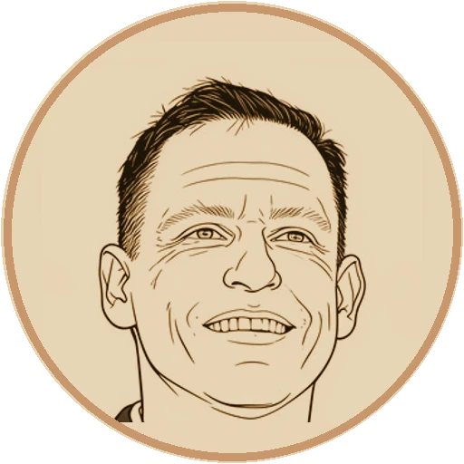 Stylized fine-line illustrated avatar of Peter Thiel (AI-generated interpretation)