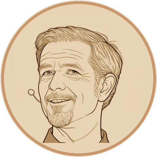 Stylized fine-line illustrated avatar of Reed Hastings (AI-generated interpretation)