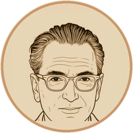 Stylized fine-line illustrated avatar of Viktor Frankl (AI-generated interpretation)