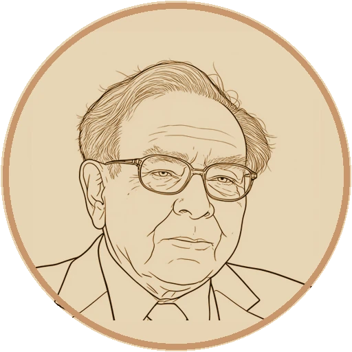 Stylized fine-line illustrated avatar of Warren Buffett (AI-generated interpretation)